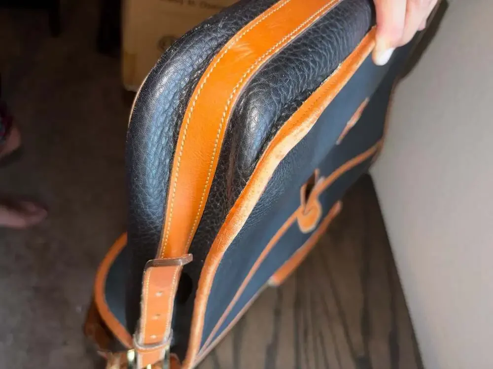 Vintage Dooney & Bourke All-Weather Leather Pebbled Black and Tan Briefcase